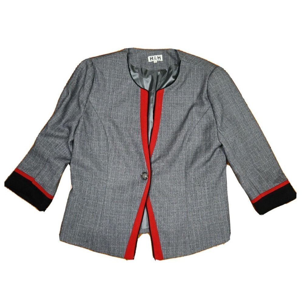 WOMEN'S BEAUTIFUL GRAY BLAZER JACKET W/ RED TRIM - H & H - SIZE 44